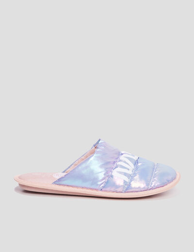 Chaussons mules holographiques NASA bleu femme