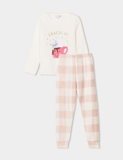 Ensemble pyjama 2 pi&egrave;ces effet polaire blanc fille