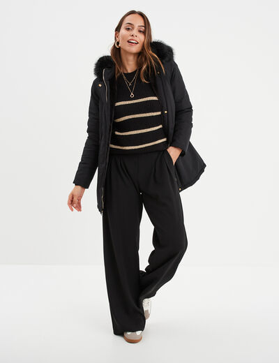Parka avec capuche fourrure amovible noir femme