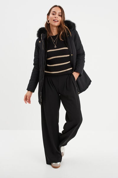 Parka avec capuche fourrure amovible noir femme