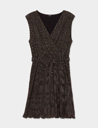Robe patineuse plissée sans manches terracotta femme