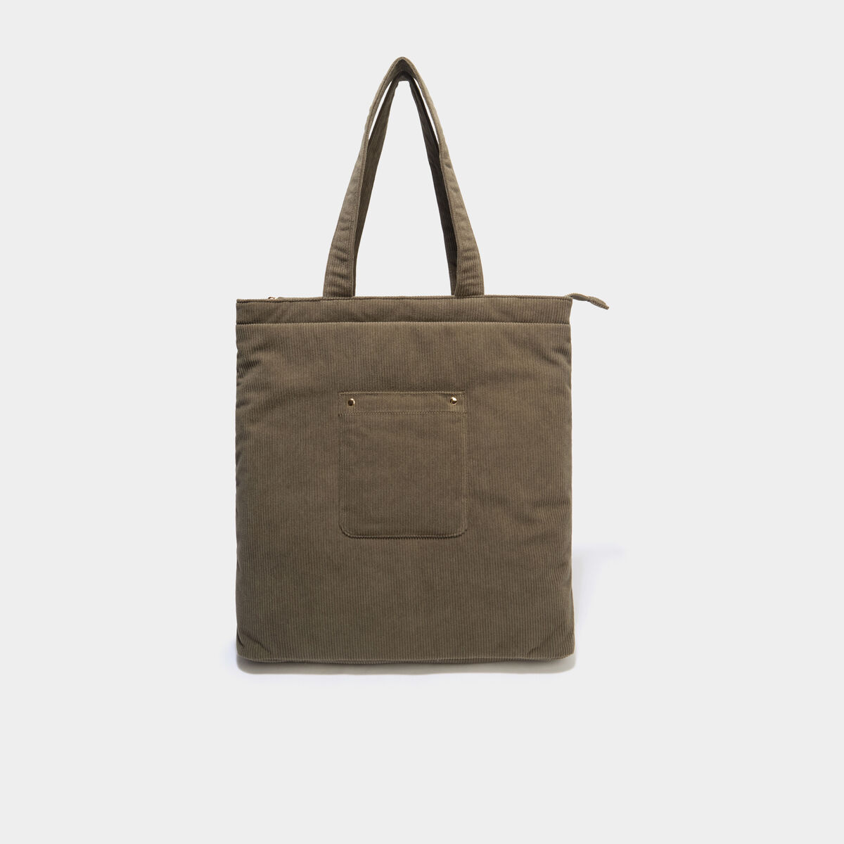 Sac tote bag zipp&eacute; effet velours vert kaki femme