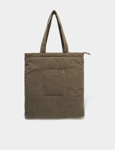 Sac tote bag zipp&eacute; effet velours vert kaki femme