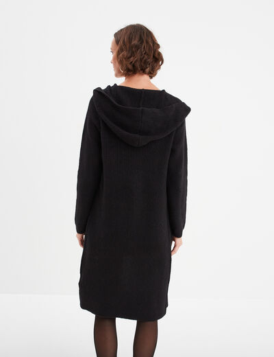 Gilet long à capuche manches longues noir femme