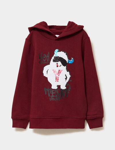 Sweat hoodie sequins r&eacute;versibles bordeaux gar&ccedil;on