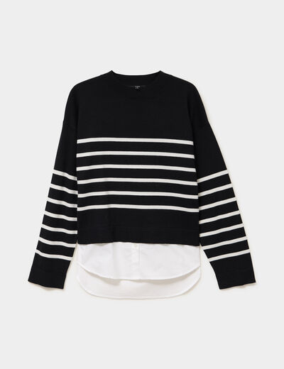 Pull effet 2-en-1 noir femme