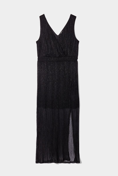 Robe longue fils métallisés à bretelles noir femme