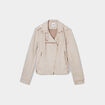 Veste courte esprit biker effet suédine beige femme