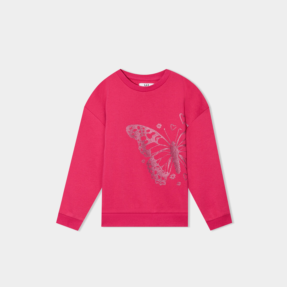 Sweat col rond manches longues rose framboise fille