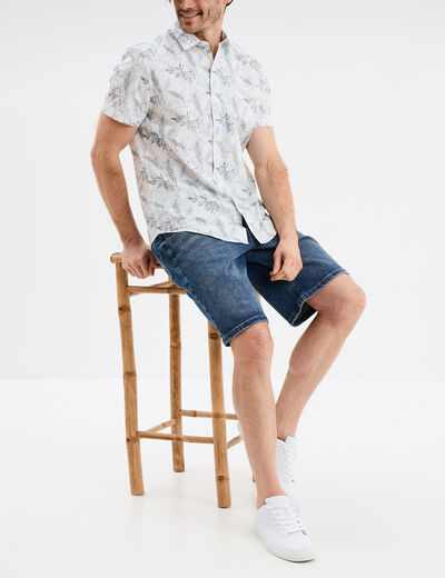 Chemise droite manches courtes coton ecru homme