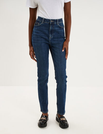 Jean skinny taille haute bleu fonc&eacute; femme