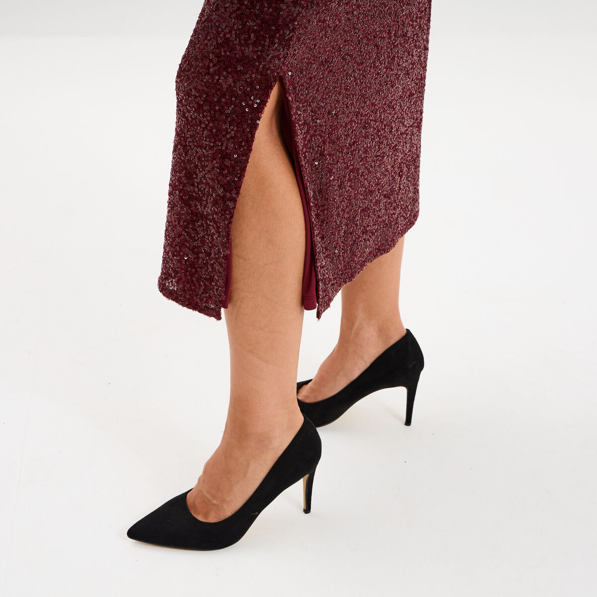 Jupe longue &agrave; sequins rouge fonc&eacute; femme