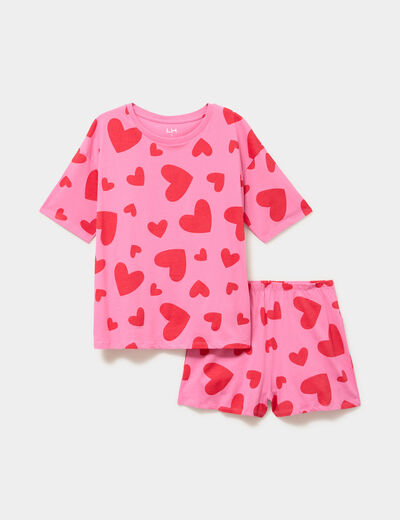 Ensemble pyjama short et t-shirt coton rose femme