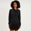 Pull fin col &eacute;charpe manches longues gris fonc&eacute; femme