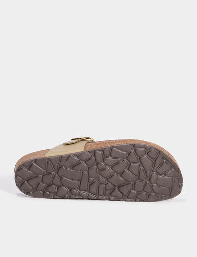 Mules plates perforées en cuir vert kaki femme