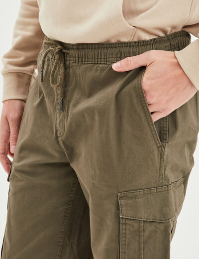 Pantalon cargo taille &eacute;lastiqu&eacute;e vert kaki homme