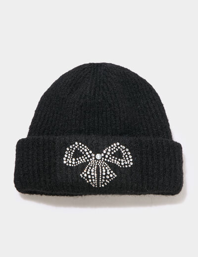 Bonnet &agrave; d&eacute;tails bijoux noir fille