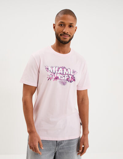 T-shirt col rond manches courtes coton rose clair homme