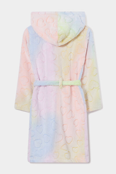 Peignoir pilou ceinturé à capuche multicolore fille