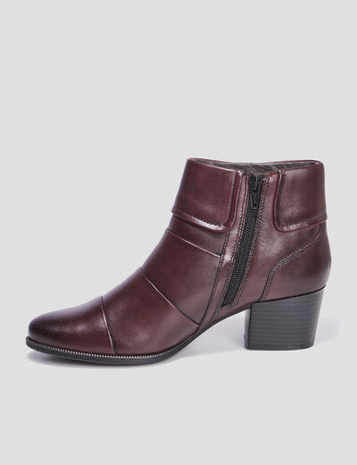 Bottines à talons en cuir pied large bordeaux femme