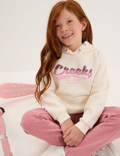 Sweat &agrave; capuche hoodie &agrave; logo Creeks creme fille