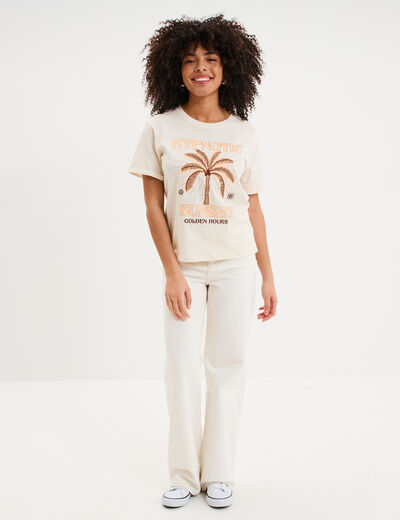 T-shirt manches courtes coton ecru femme