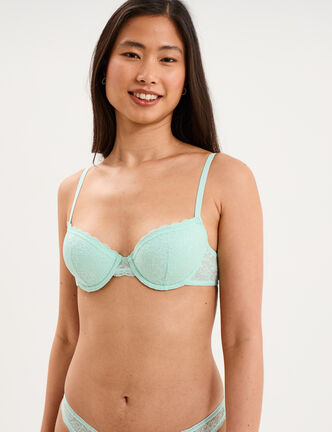 Soutien-gorge corbeille padd&eacute; dentelle vert turquoise femme