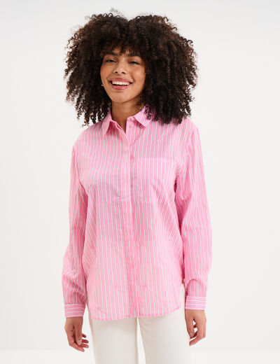 Chemise droite brod&eacute;e coton rose femme