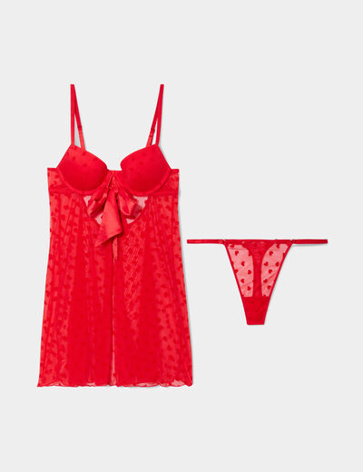 Ensemble nuisette et string plumetis rouge femme