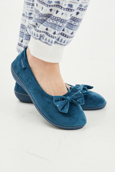 Chaussons ballerines velours Isotoner bleu canard femme