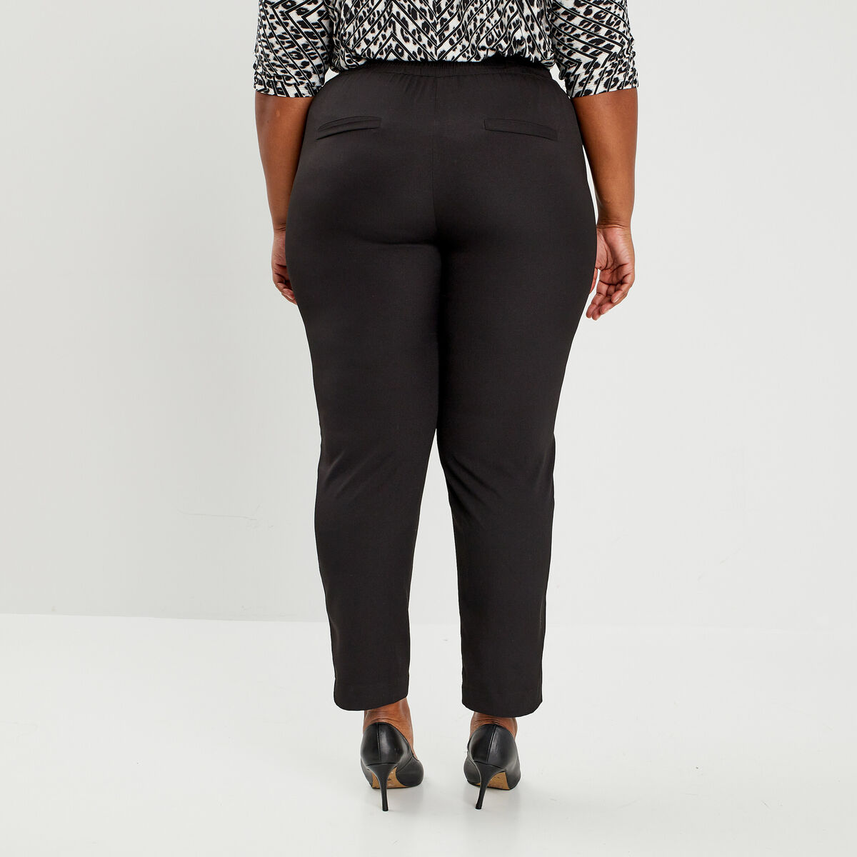 Pantalon droit taille haute noir femme grande taille