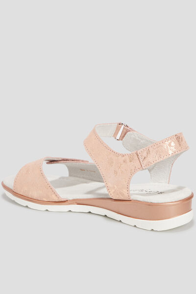 Sandales à scratchs en cuir rose femme