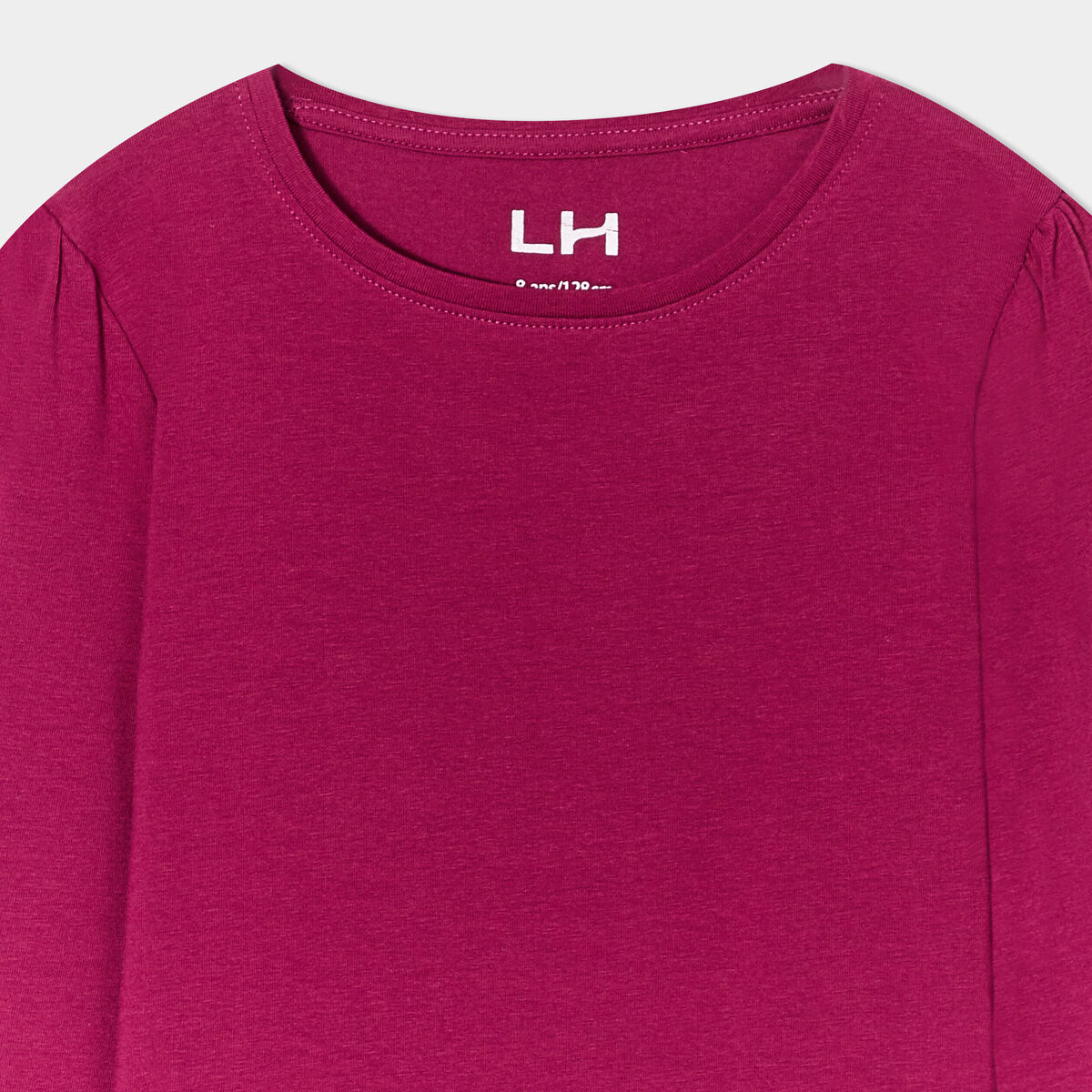 T-shirt coton manches longues à fronces violet foncé fille