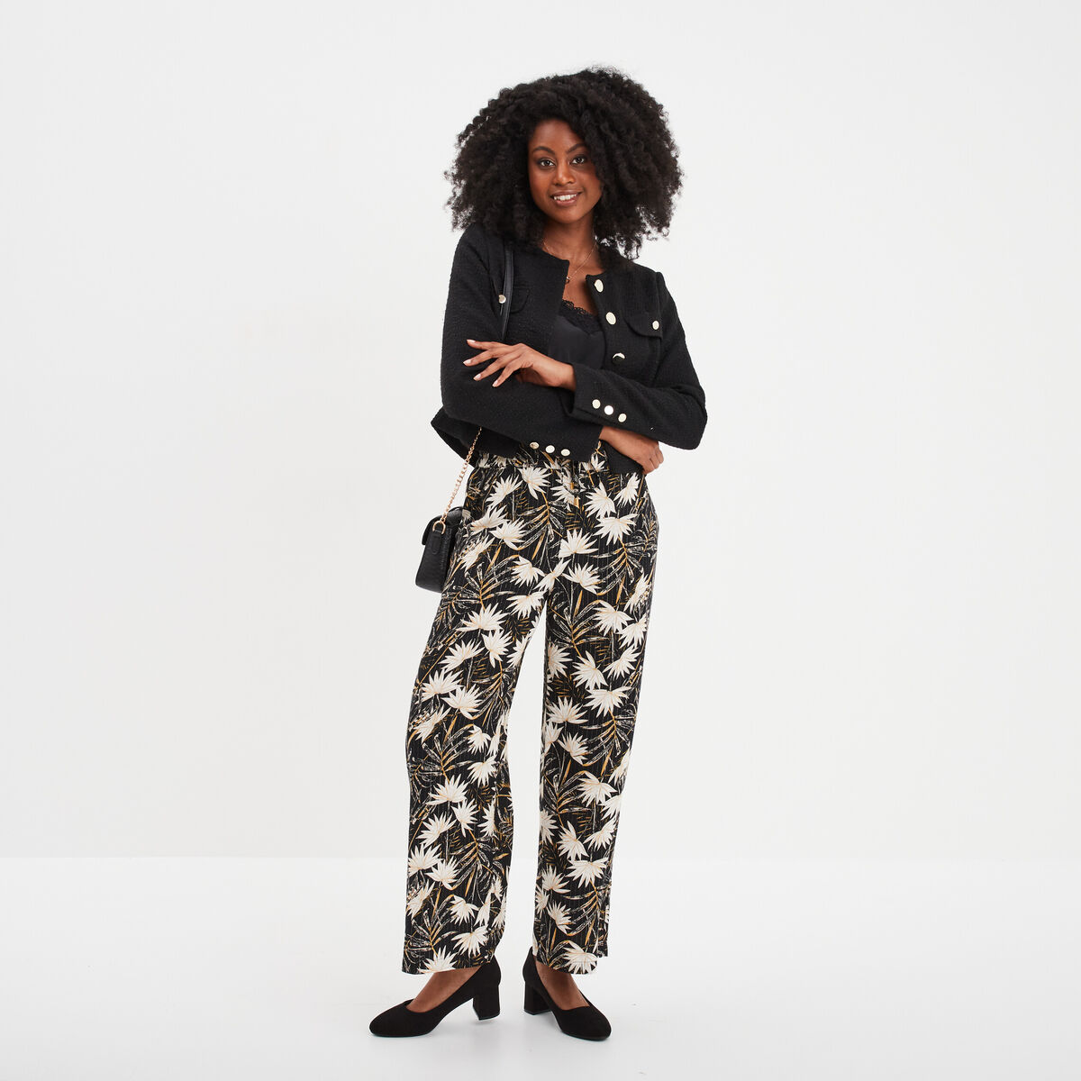 Pantalon large fluide noir femme