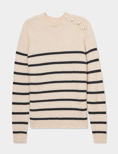 Pull manches longues avec boutons beige femme
