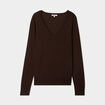 Pull col en V manches longues marron foncé femme