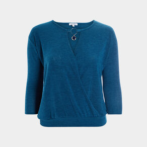 pull avec detail bijou bleu canard femmegt Pull avec détail bijou bleu canard femme grande taille