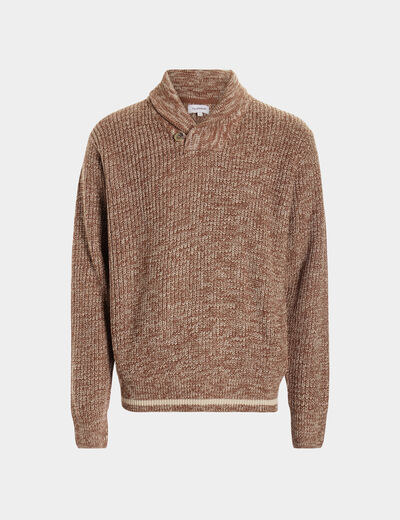 Pull col châle manches longues taupe homme