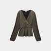 Blouse cache-coeur manches longues jaune or femme