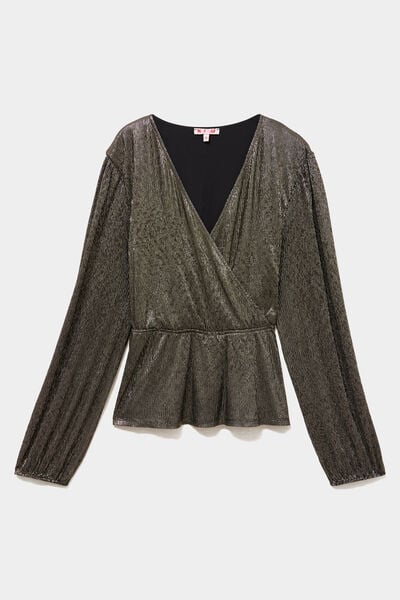 Blouse cache-coeur manches longues jaune or femme