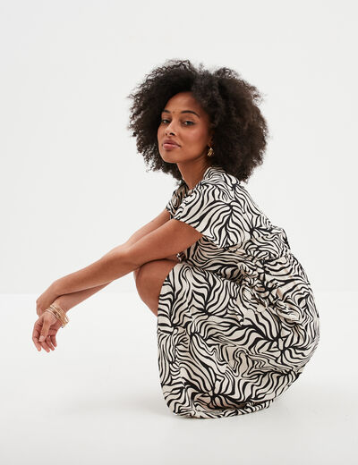 Robe portefeuille longue manches courtes ecru femme