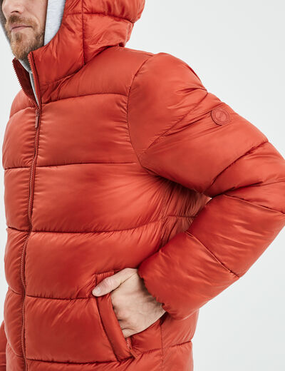 Doudoune doublée zippée à capuche orange foncé homme