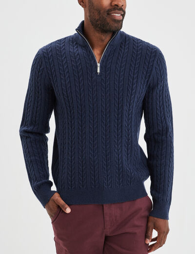 Pull col camionneur à torsades bleu marine homme