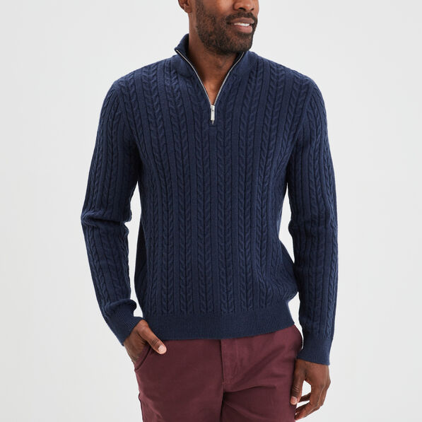 Pull col camionneur à torsades bleu marine homme