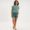 T-shirt ajour&eacute; manches courtes bleu gris femme