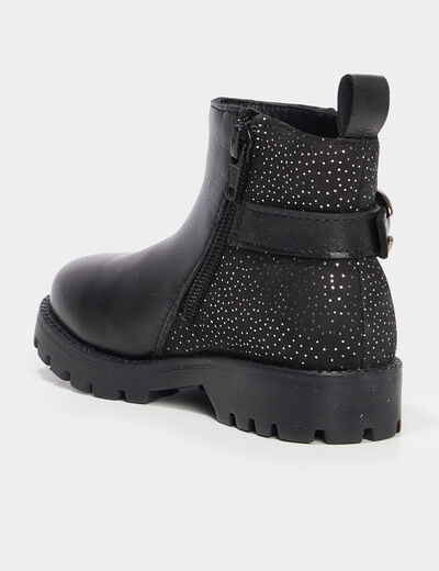 Bottines crantées à strass en cuir noir fille