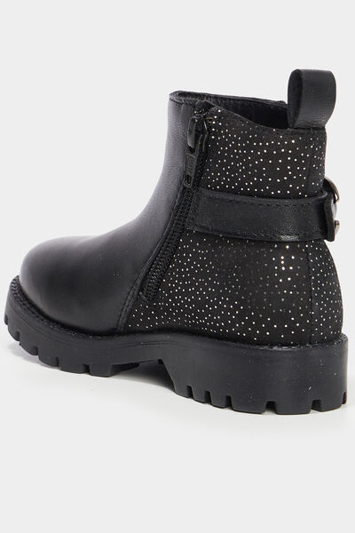 Bottines crant&eacute;es &agrave; strass en cuir noir fille