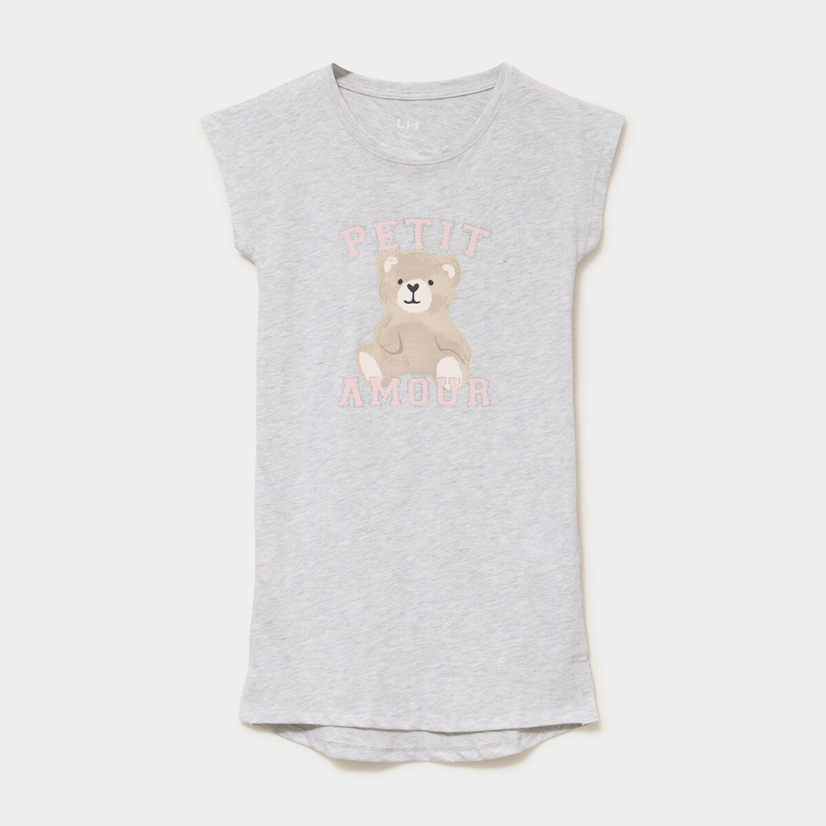 Chemise de nuit courte manches courtes gris clair fille
