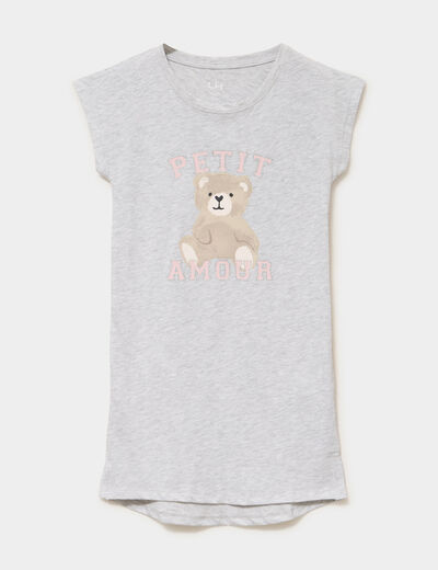Chemise de nuit courte manches courtes gris clair fille