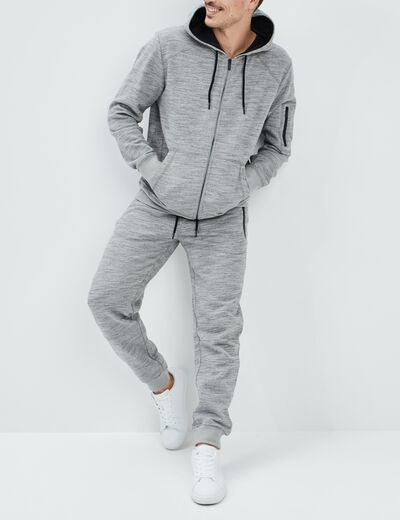 Sweat zipp&eacute; &agrave; capuche en molleton gris clair homme